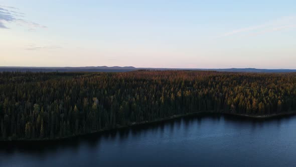 Stunning and tranquil Cobb Lake deep in the forests of British Columbia, Canada. Wide angle aerial s