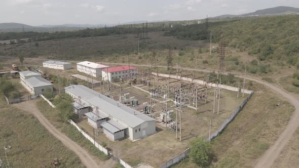 Aerial view of Traction substation of Tetritskaro railway station, Georgia 2021