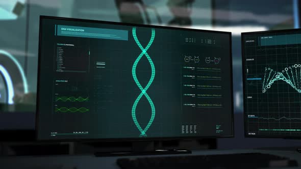 Dna research software is analyzing the genetic structure of a patient at a lab alt