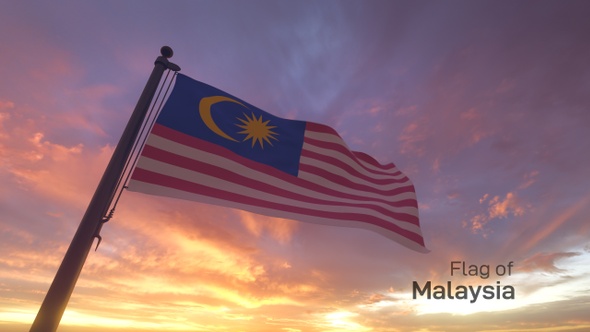 Malaysia Flag on a Flagpole V3