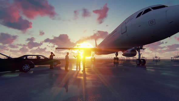 Businessmen Talking in Front of His Aircraft