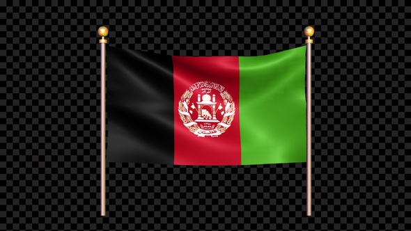 Flag Of Afghanistan Waving In Double Pole Looped