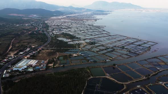 An aerial shot made near Nui Chua National Park in Vietnam, where salt mines resemble funky looking