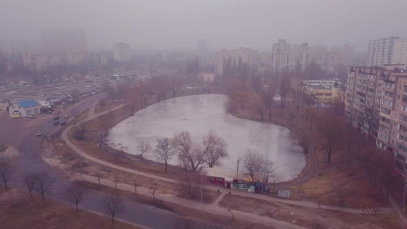 4K Aerial Footage Of Frozen Lake