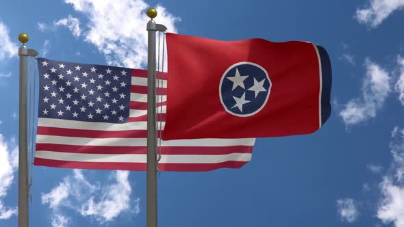 Usa Flag Vs Tennessee State Flag  On Flagpole