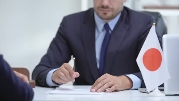 Japanese Diplomat Signing Document of National Importance, Business Cooperation