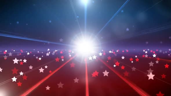 background neon light beam and stars blue and red