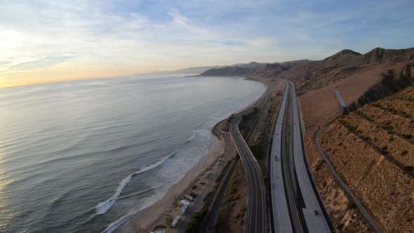 Ventura California Flying Above Pacific Coast Highway Traffic