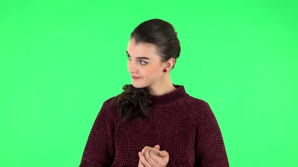 Girl Is Waiting and Angry. Green Screen