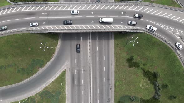 Cars on the Road Aerial View. Kyiv, Ukraine