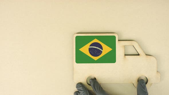 Recycled Cardboad Truck Icon with Flag of Brazil