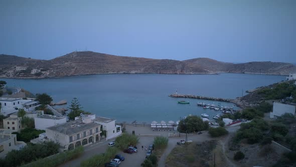 Aerial view of Alithini at dusk, Syros island, Greece.