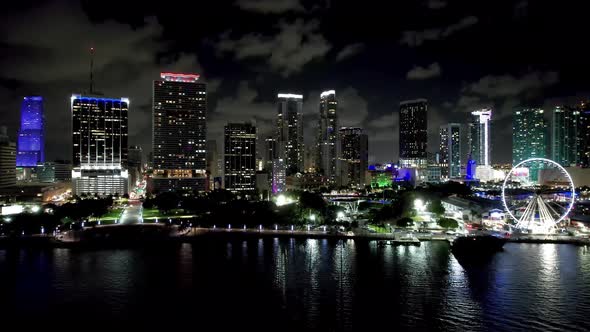 Night cityscape Miami Florida United States. Touristic landmark city.