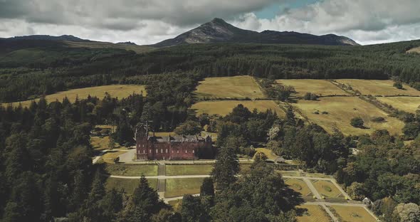 Scotland Landscape Aerial Shot Mountains Goatfell Ancient Brodick Castle