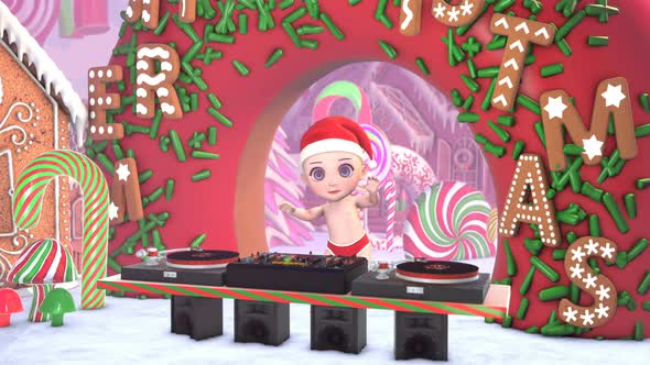 Baby Santa Dj in a candy village