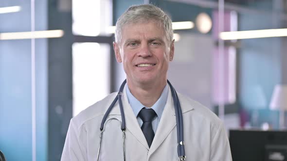 Portrait of Cheerful Middle Aged Doctor Smiling at Camera