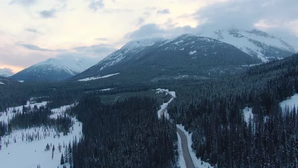 Aerial View of a Scenic Road in the Canadian Mountain Landscape