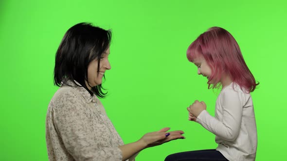 Mother and Little Daughter Laughing, Playing Together. Chroma Key. Mothers Day