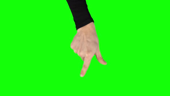 Man Hand in Black Sweater Is Performing Spread and Pinch at Tablet Screen Gesture on Green Screen