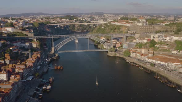 Porto in Portugal, aerial drone cityscape view 4k