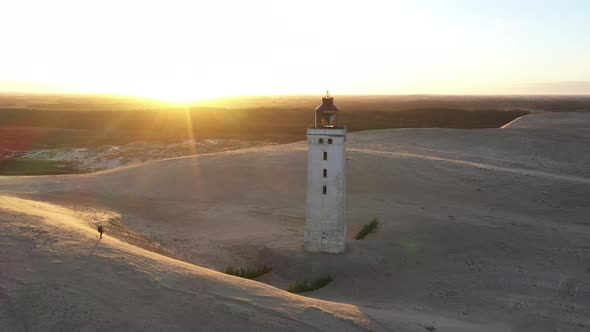 Drone Flight Over Rubjerg Knude Lighthouse At Sunset