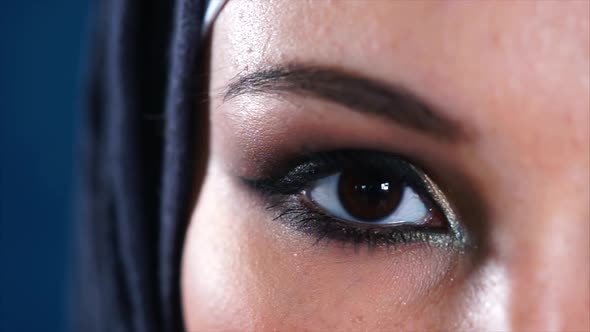 Dark Brown Eyes of Young Muslim Woman in Headscarf