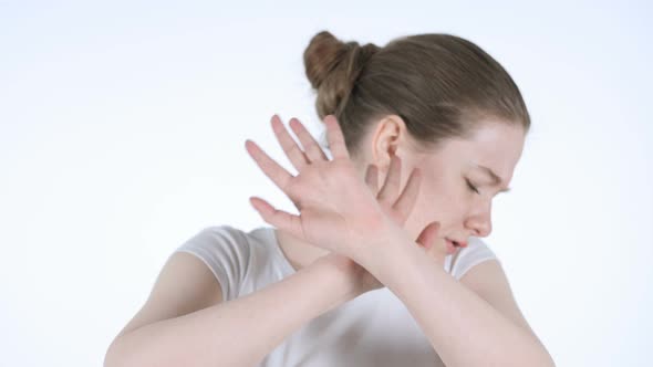 Rejecting, Disliking Gesture by Young Redhead Woman