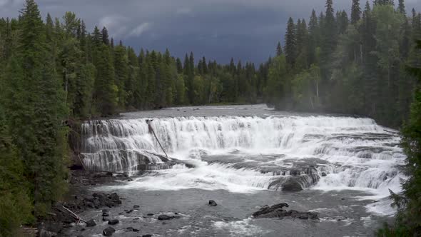 Wide angel shot of the waterfall 'Dawson Falls', located on the Murtle River in Wells Gray Provincia