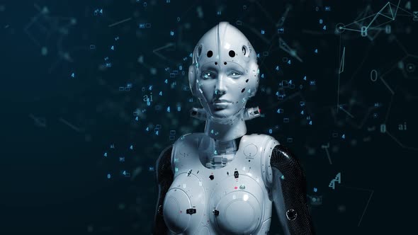 robot woman, sci-fi woman animation