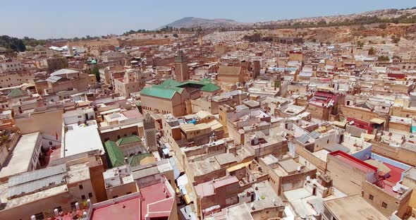 Aerial Drone  View of the Medina Fortified with Crenelated Walls