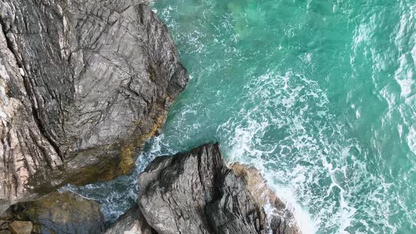 Awesome sea rocky texture aerial view 4 K Turkey Alanya