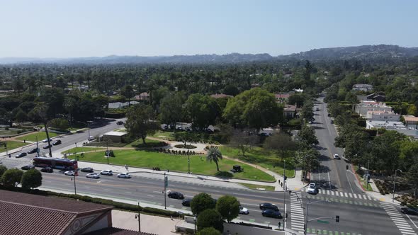 Beverly Hills Gardens Park and Sign Aerial View of Traffic and Green Landscape