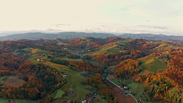 Scenic Aerial Views of South Styria in Austria on Autumn Morning