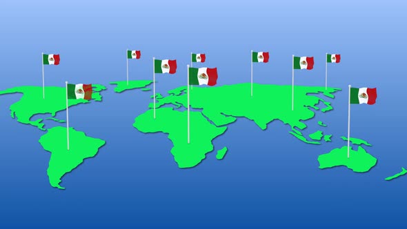 Mexico National Flag Fly On Earth Map Animation