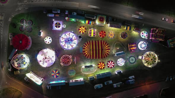 Bird's Eye Hyperlapse of a Travelling Fairground in a Town