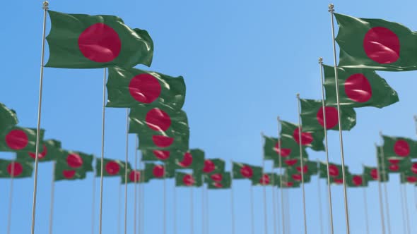 Bangladesh Row Of National flags Walk Throw Animation