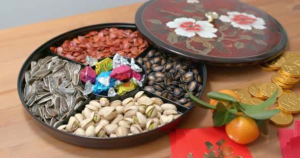 Traditional Chinese new year snack tray