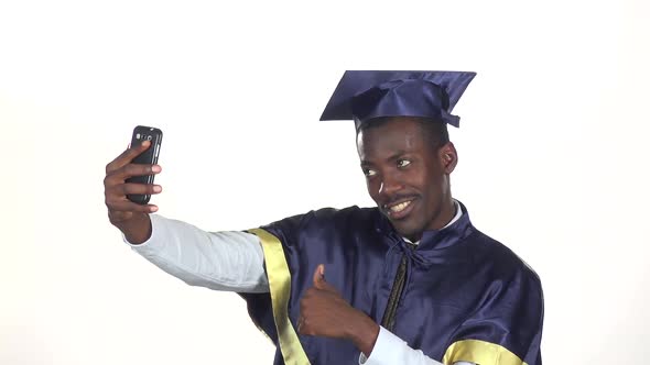 Student Makes Selfie Photo, White, Slow Motion, Close Up