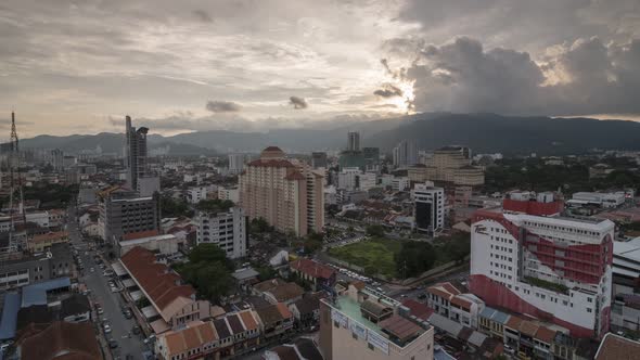 Timelapse aerial view night time of traffic move along Burmah Road