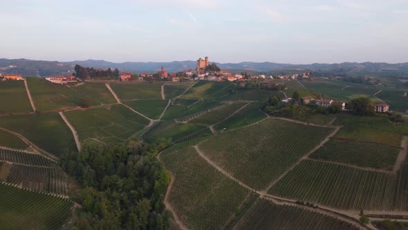 Serralunga d'Alba and Vineyards in Langhe, Piedmont Italy Aerial View