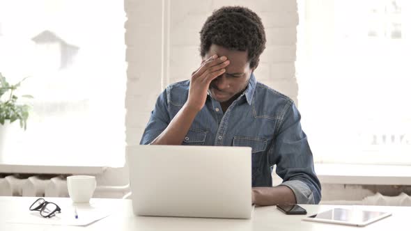 Headache, Stressed African Man Working on Project