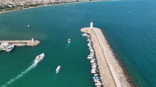 Luxury Yachts in the Port Aerial View 4 K Alanya Turkey