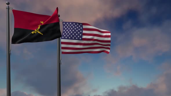 Angola Flag Waving Along With The National Flag Of The USA - 4K