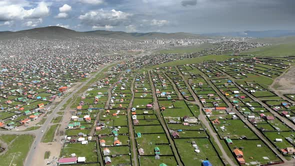 Aerial View of City Landscape of Colorful Houses in Mongolia