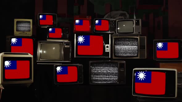 Flag of Taiwan and Retro TVs.