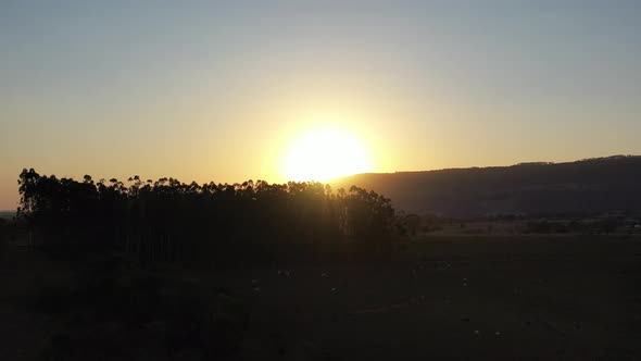 Sunset at farming landscape at countryside rural scenery.