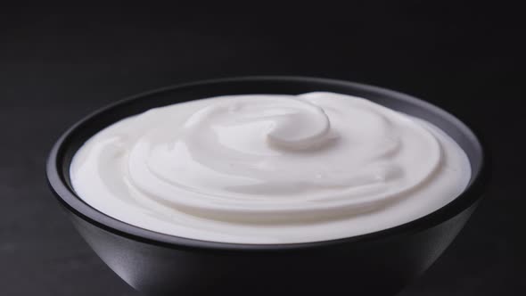 Sour Cream on Black Background Greek Yogurt