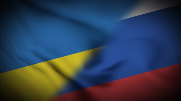 Ukraine Vs Russia Flag Waving Loop Animation