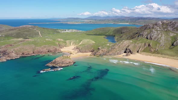 Aerial View of the Murder Hole Beach Officially Called Boyeeghether Bay in County Donegal Ireland