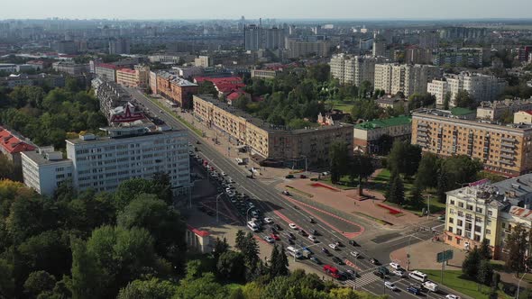 View From the Height of Residential Buildings and Independence Avenue in the Center of Minsk